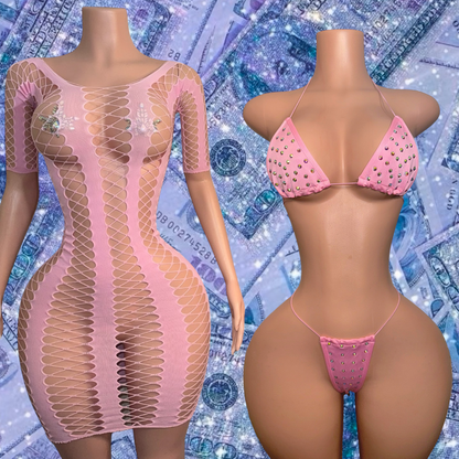 Giana Fishnet Set Dress and Bikini Fits XS-L