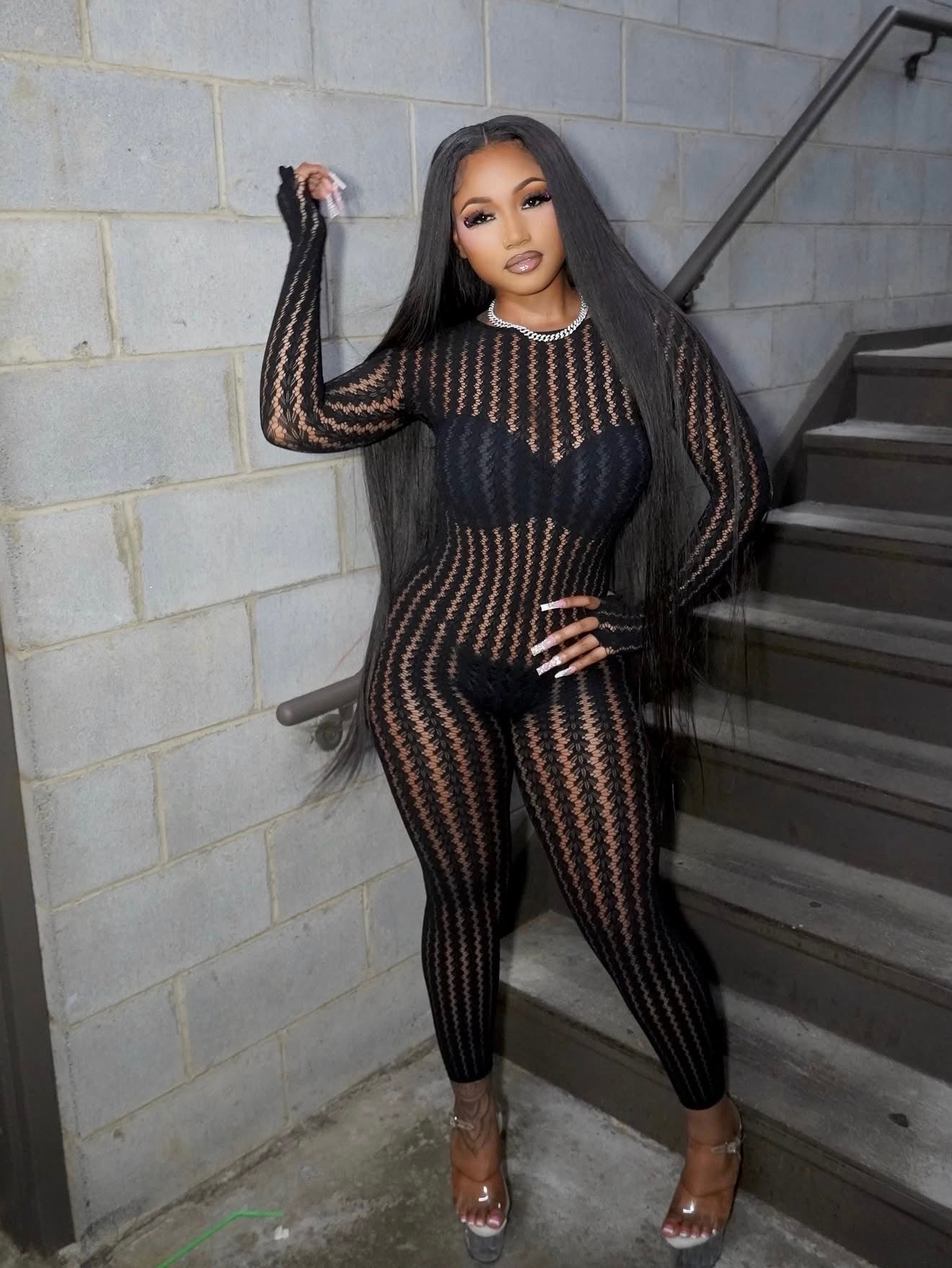 Sevyn Fishnet Jumpsuit Fits XS-XL