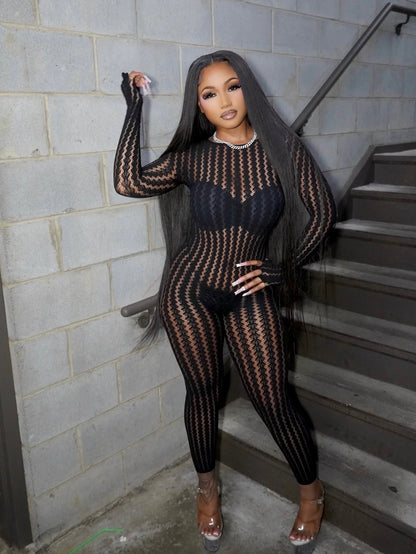 Sevyn Fishnet Jumpsuit Fits XS-XL