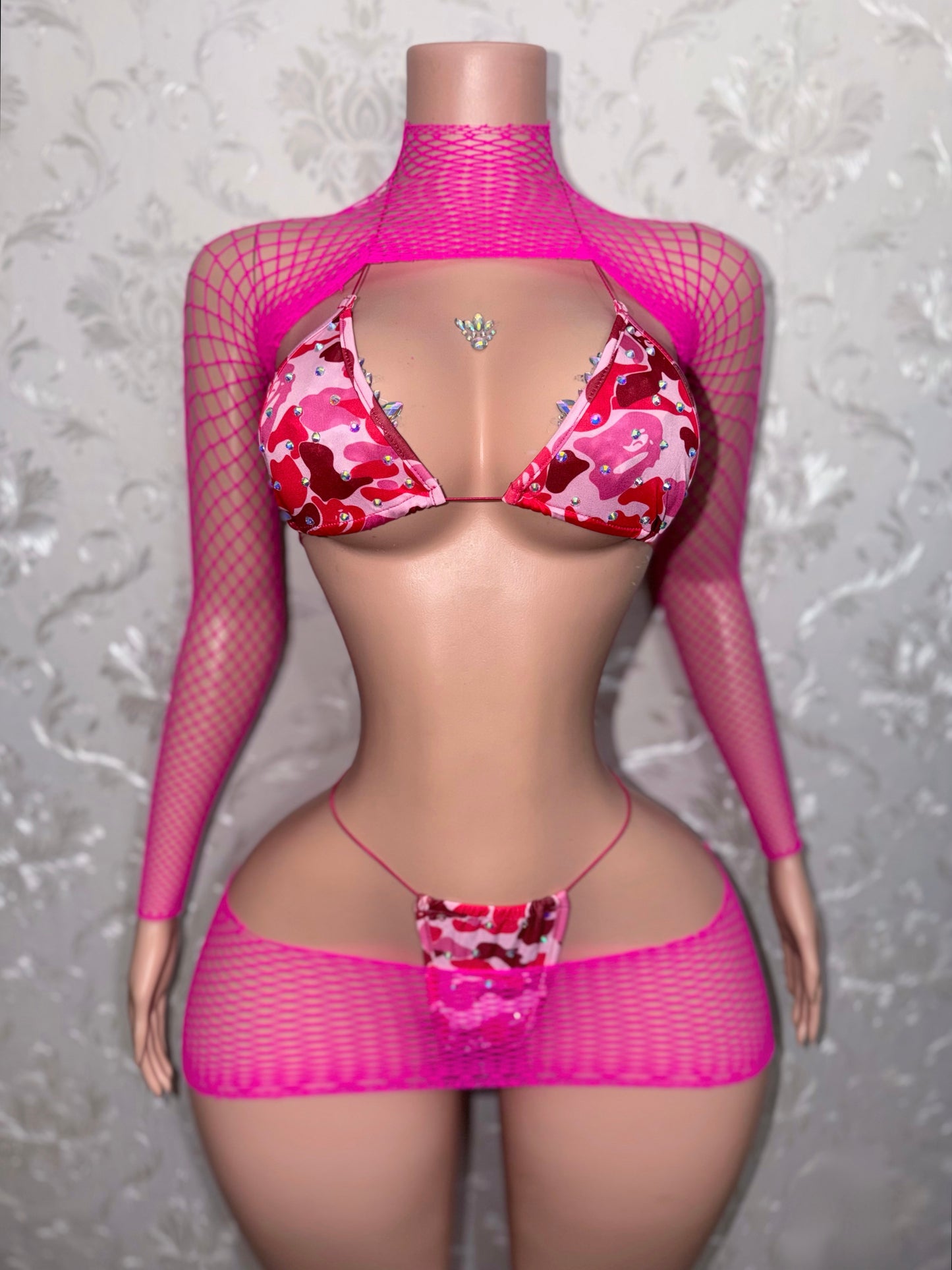 Jungle Doll 4 Piece Fishnet & Camo Bikini Set Fits XS-L