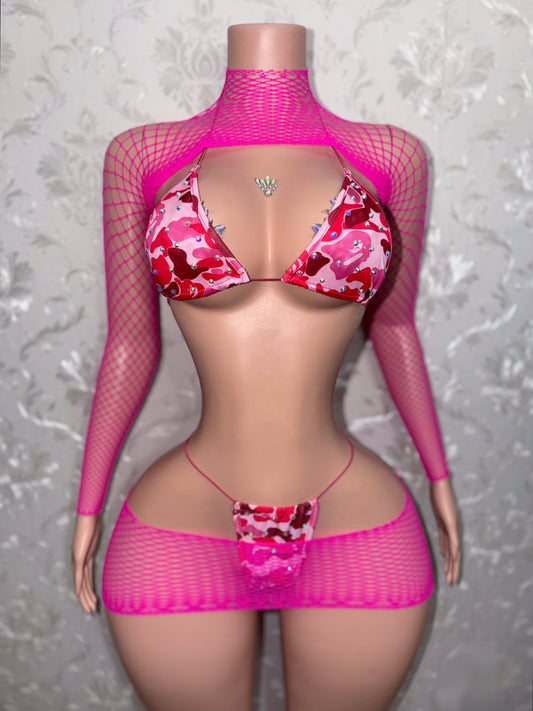 Jungle Doll 4 Piece Fishnet & Camo Bikini Set Fits XS-L