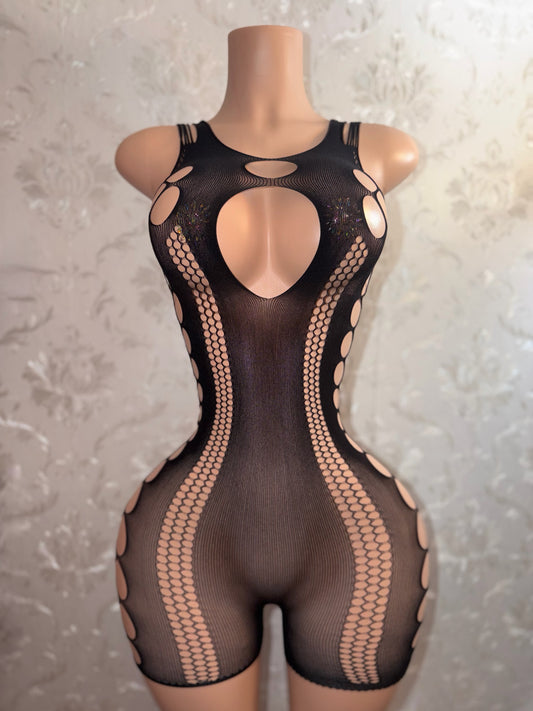 Tracie Fishnet Romper Fits XS-XL