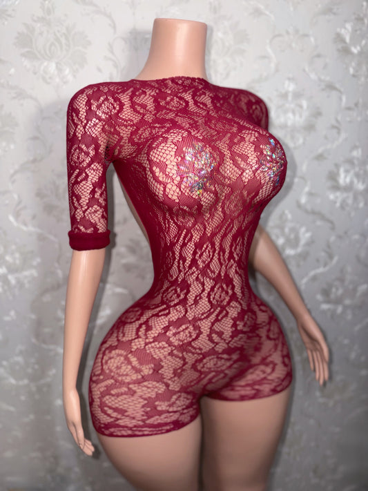 Suriyah Fishnet Romper Fits XS-L