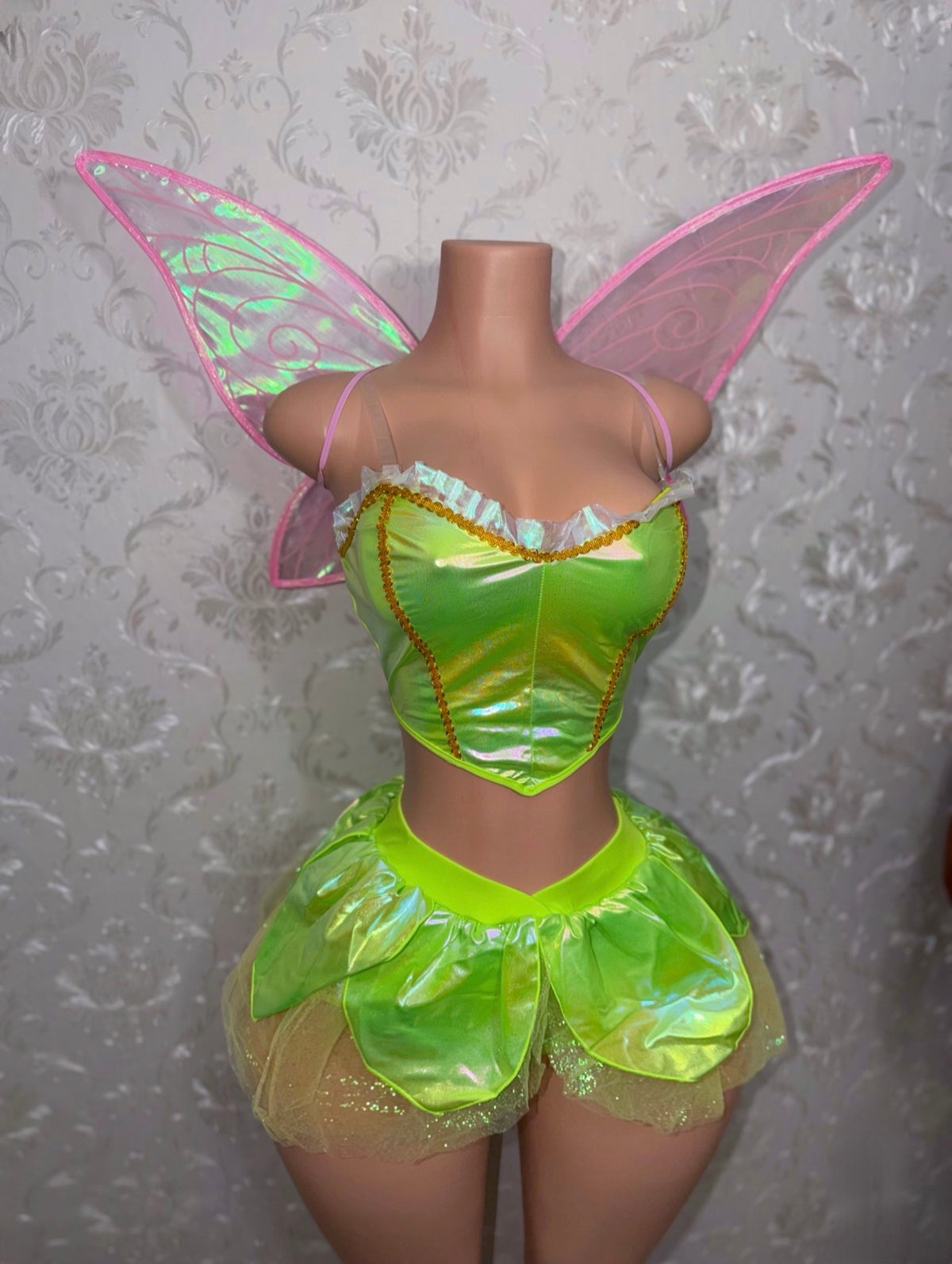 Fairy Princess Costume with Chiffon Tutu Skort 2 Piece Set Optional Wings and Thong
