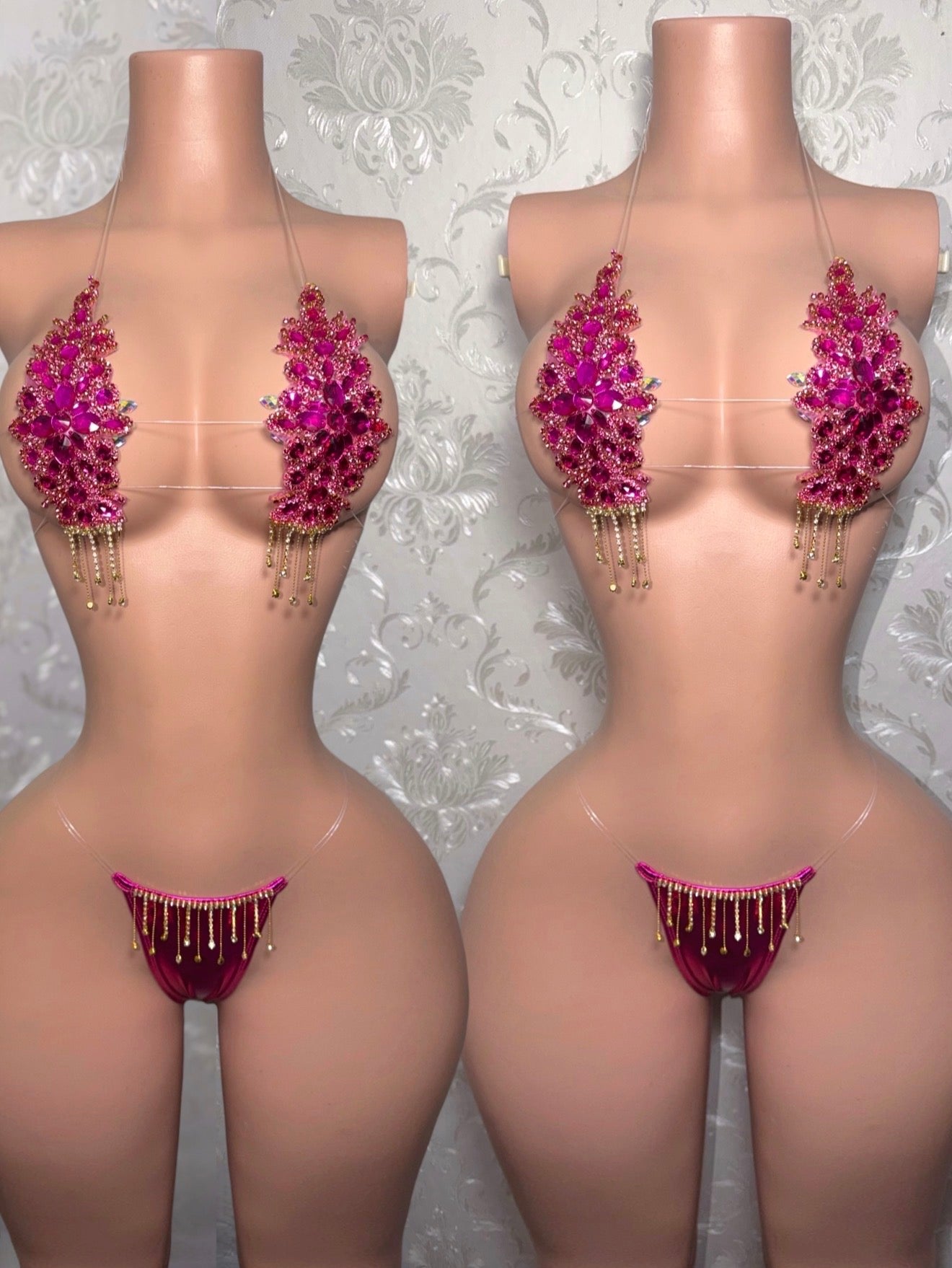 Hot Pink Dripping In Diamonds Crystal Bikini Birthday Set