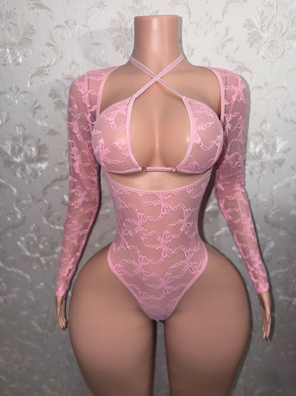 Kelly Sheer Lace Bodysuit 2 Piece Set