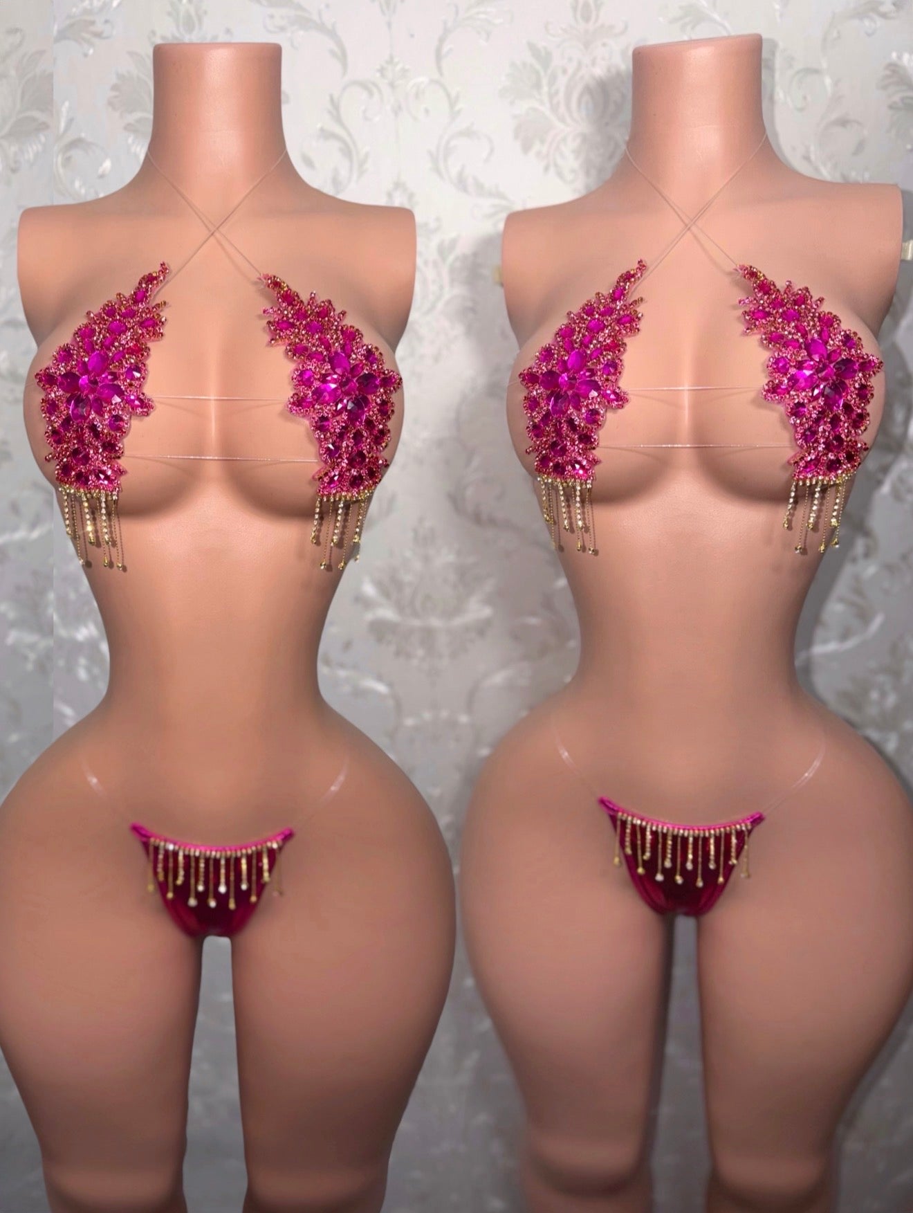 Hot Pink Dripping In Diamonds Crystal Bikini Birthday Set