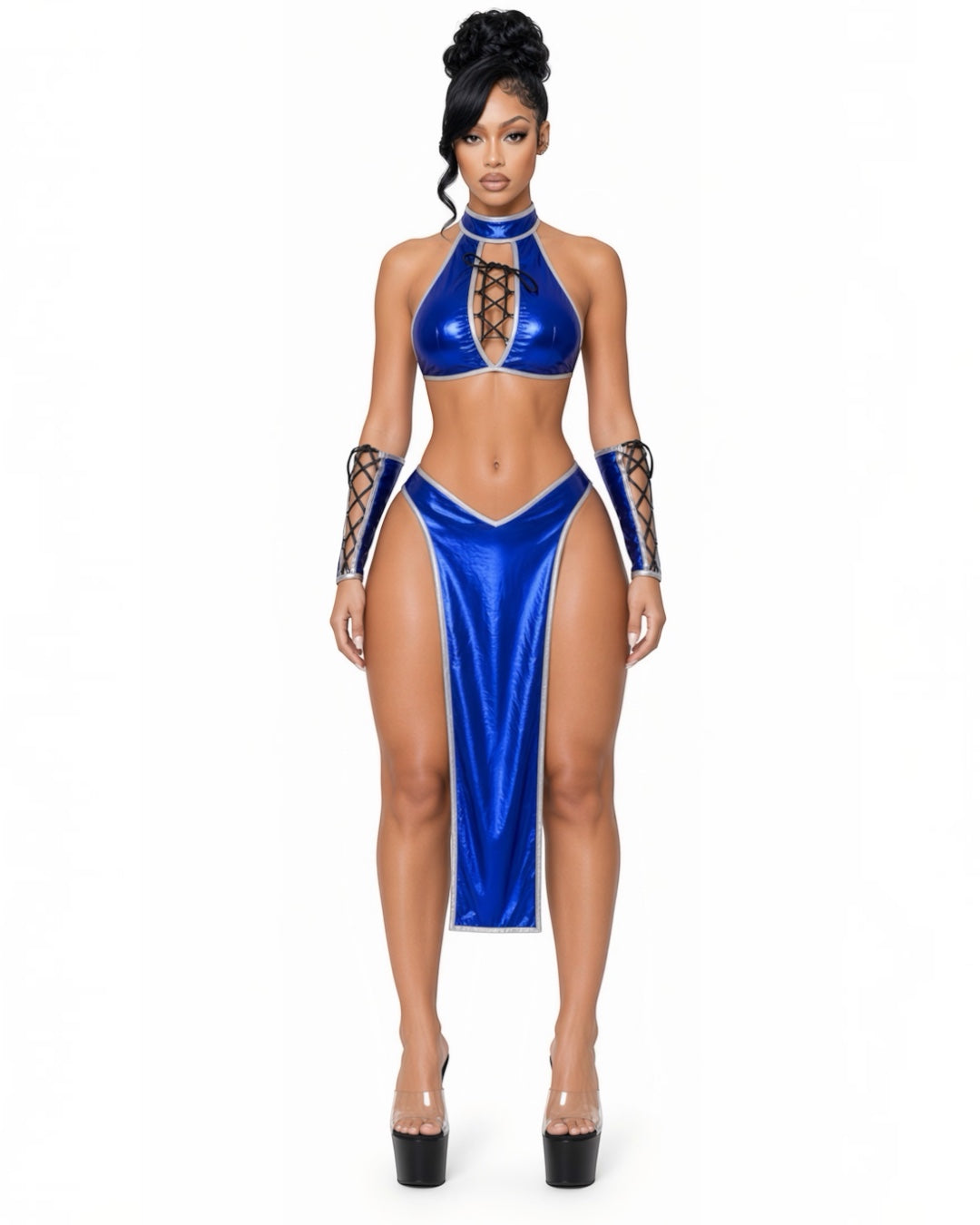 Baddie Kitana Cosplay 5 Piece Set Includes Thong and Thigh Garters