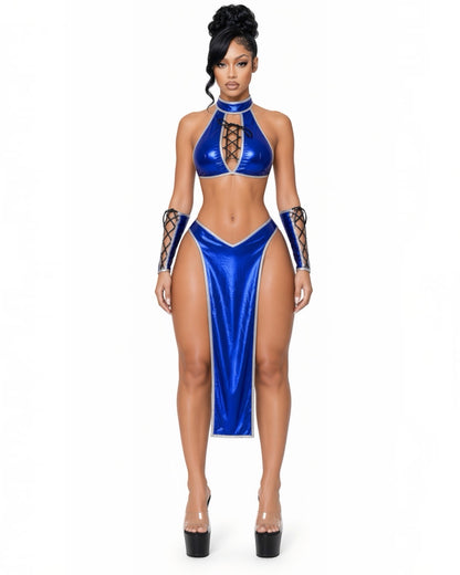 Baddie Kitana Cosplay 5 Piece Set Includes Thong and Thigh Garters