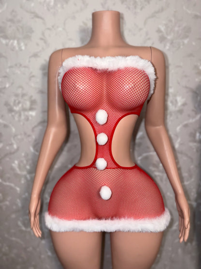 Slay Bellz — Holiday Fur Lined Fishnet Dress Fits XS-L