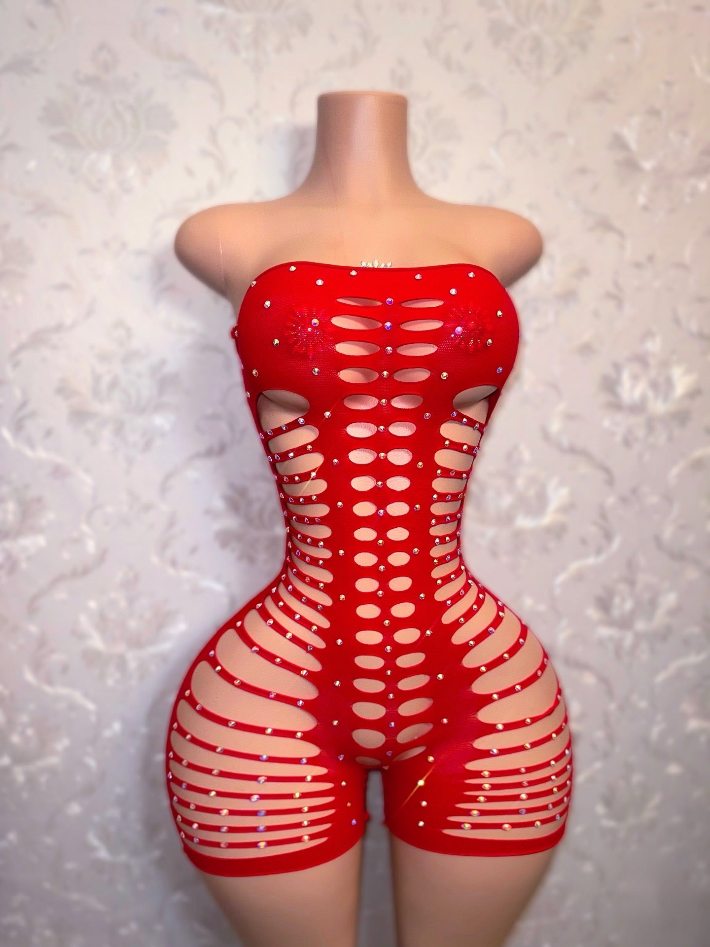 Monique Fishnet Slits Romper Fits S-XL