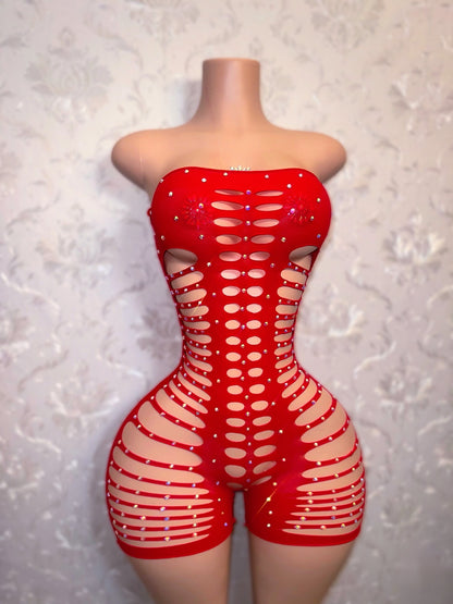 Monique Fishnet Slits Romper Fits S-XL