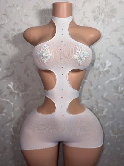 Iced Out Sheer Mesh Romper Optional Extra Stones Fits S-L