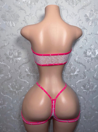 Bia Two Tone Pink Cheetah Fishnet Shorts Set Fits XS-M
