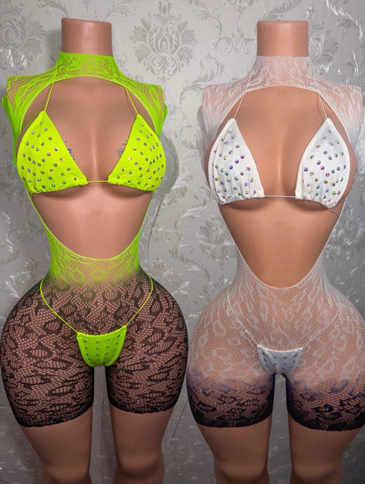 Holy Smokes Two Tone Ombre Cheetah Romper + Bikini 3 Piece Set Fits S-L