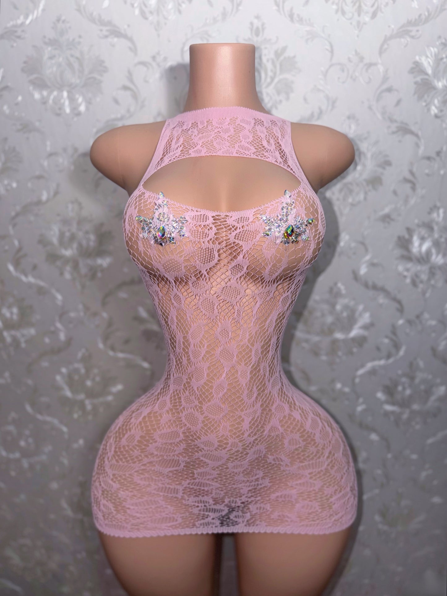 Royalty Plain Cheetah Fishnet Dress Fits XS-L