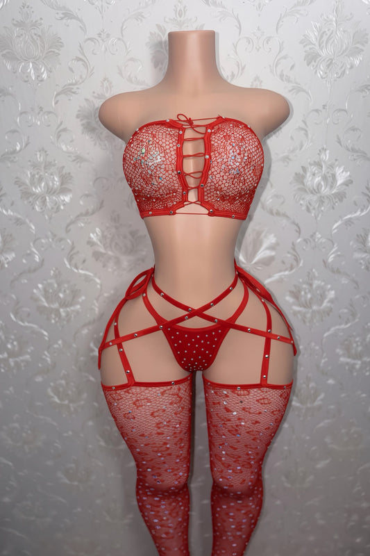 Mrs. Trendsetter Fishnet 3 Piece With Thigh High Garters Fits S-L