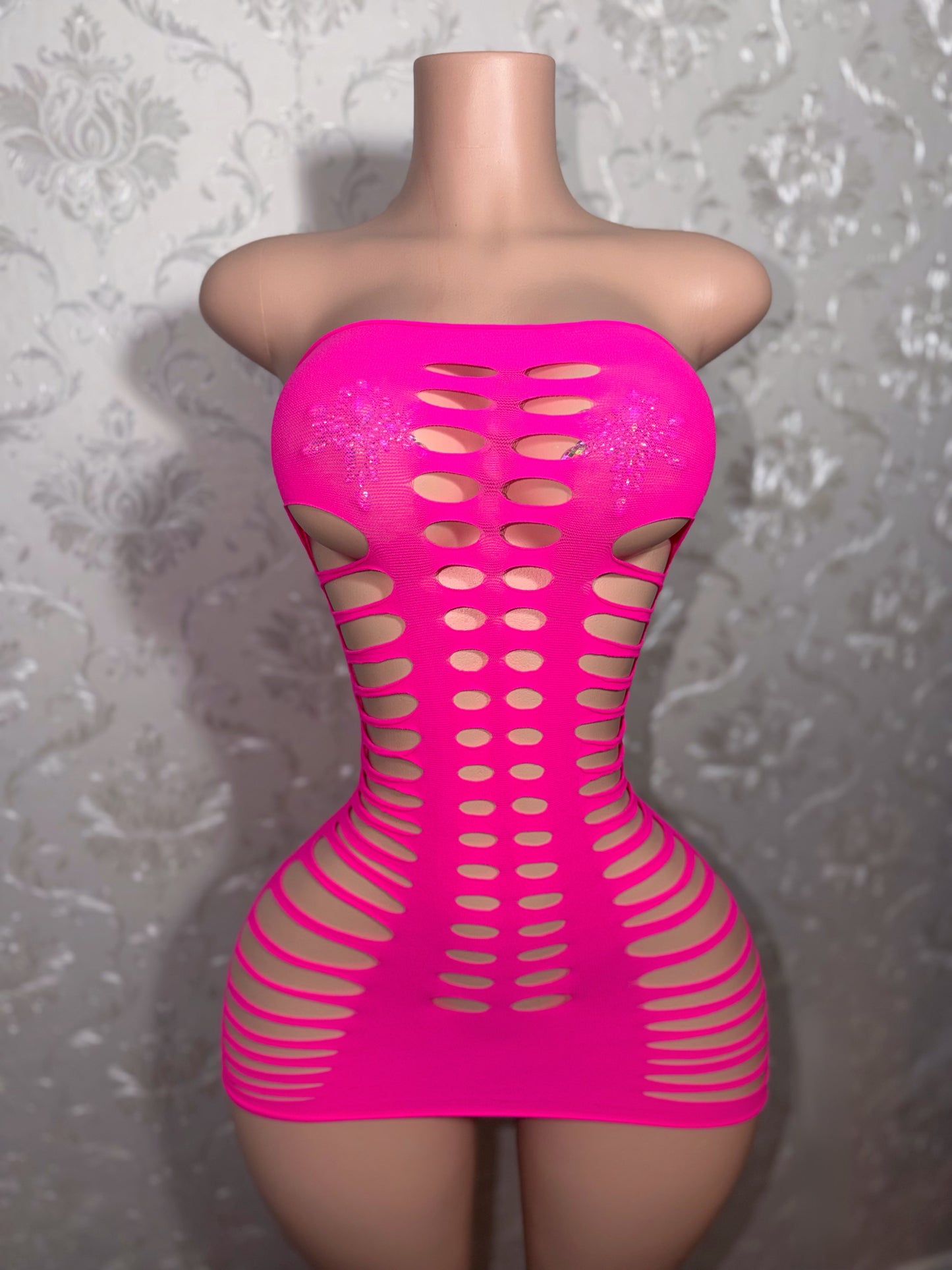Monique Slit Fishnet Dress Fits XS-XL