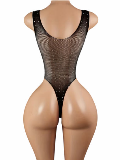 Rockstar Black Rhineston Fishnet Bodysuit One Size Fits All