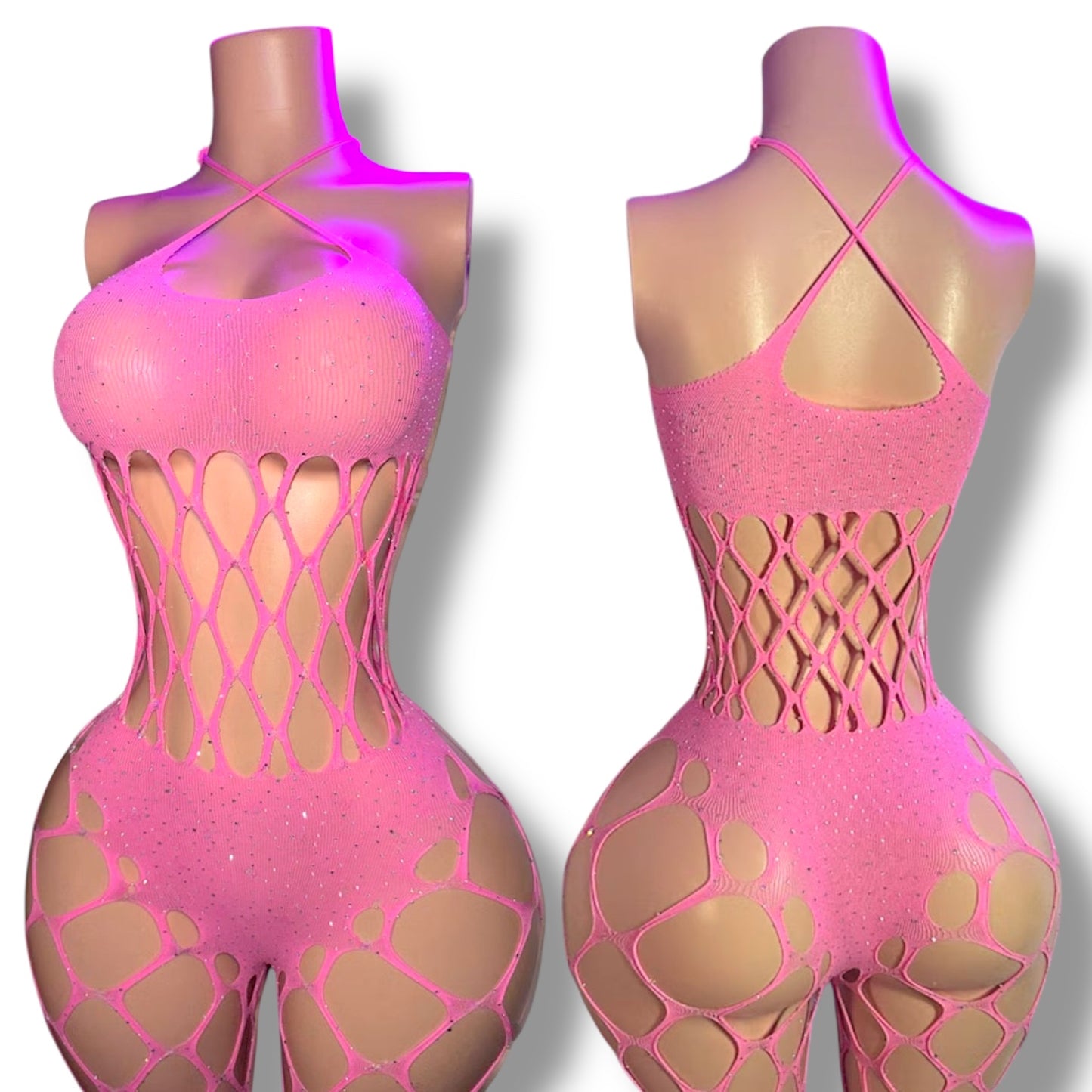 Wynter Bedazzled Fishnet Jumpsuit Fits XS-L