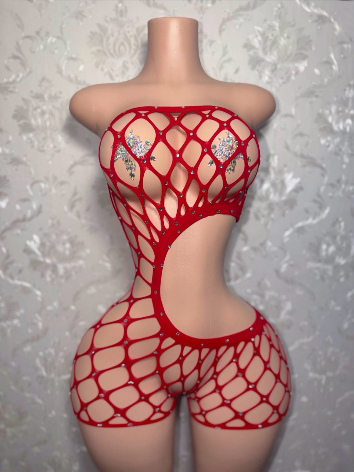Bossy Cut Out Fishnet Romper Fits XS-L