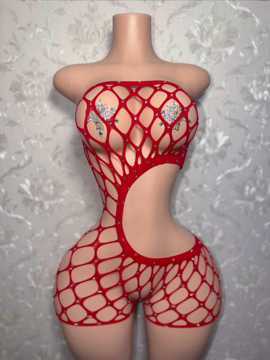 Bossy Cut Out Fishnet Romper Fits XS-L