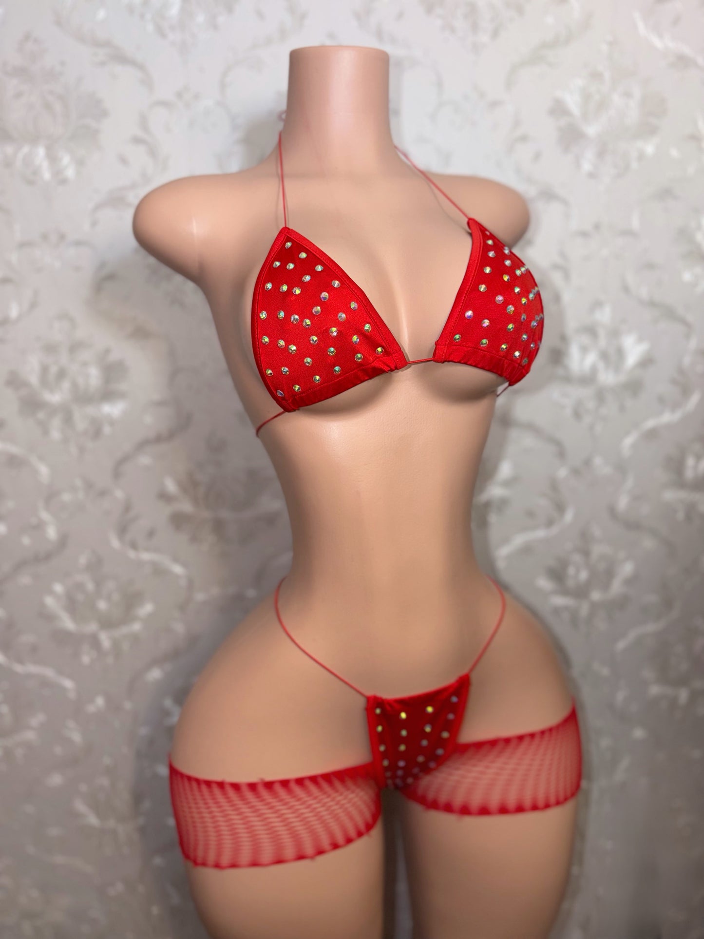 Martina 3 Piece Bikini and Cutoff Fishnet Shorts Fits XS-L