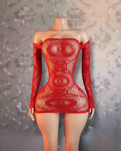 Eye of the Tiger Off Shoulder Fishnet Dress Fits XS-L