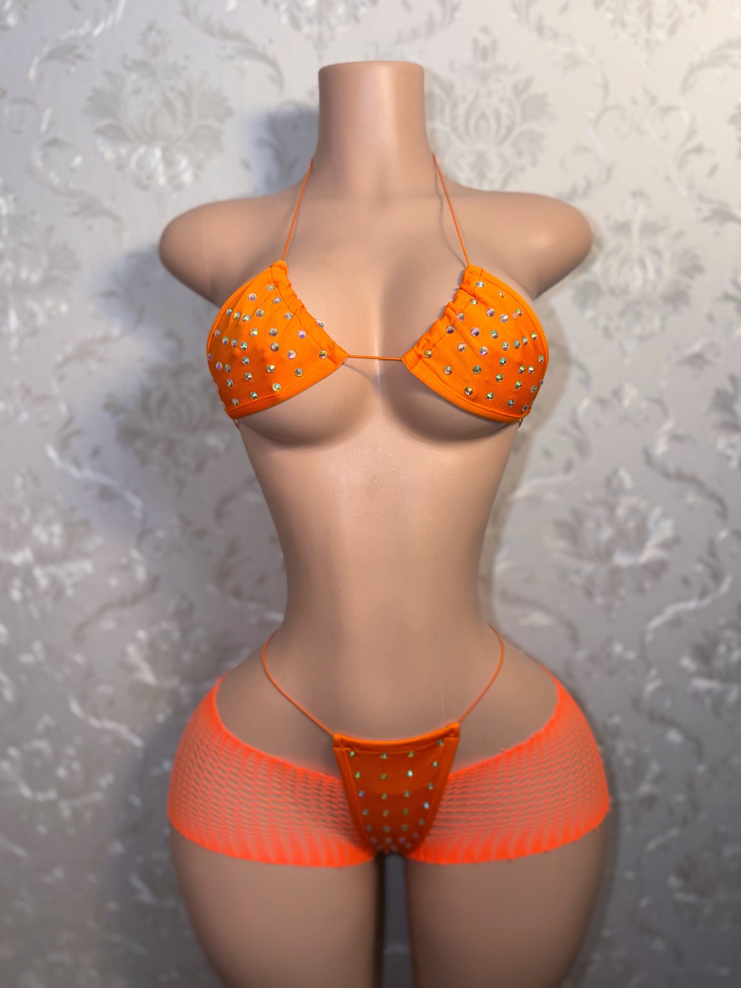 Martina 3 Piece Bikini and Cutoff Fishnet Shorts Fits XS-L