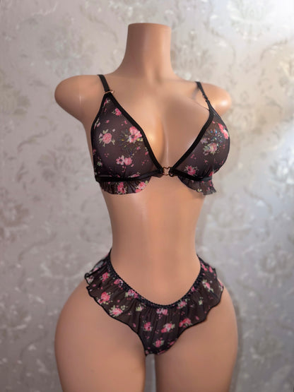Primrose Ruffle Trim Sheer Mesh Bra and Panty Set