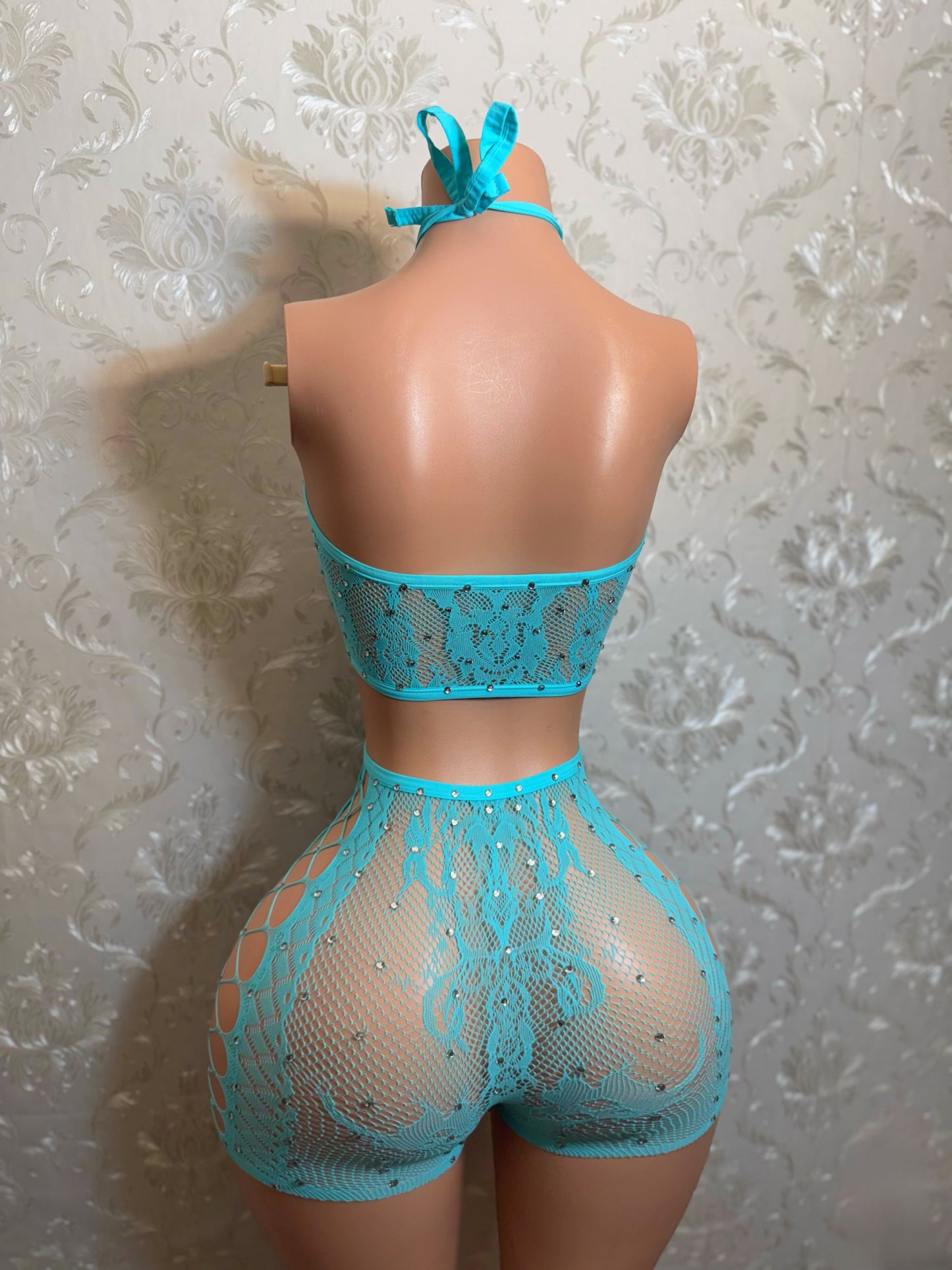 Splash Fishnet Lace Romper Fits XS-M