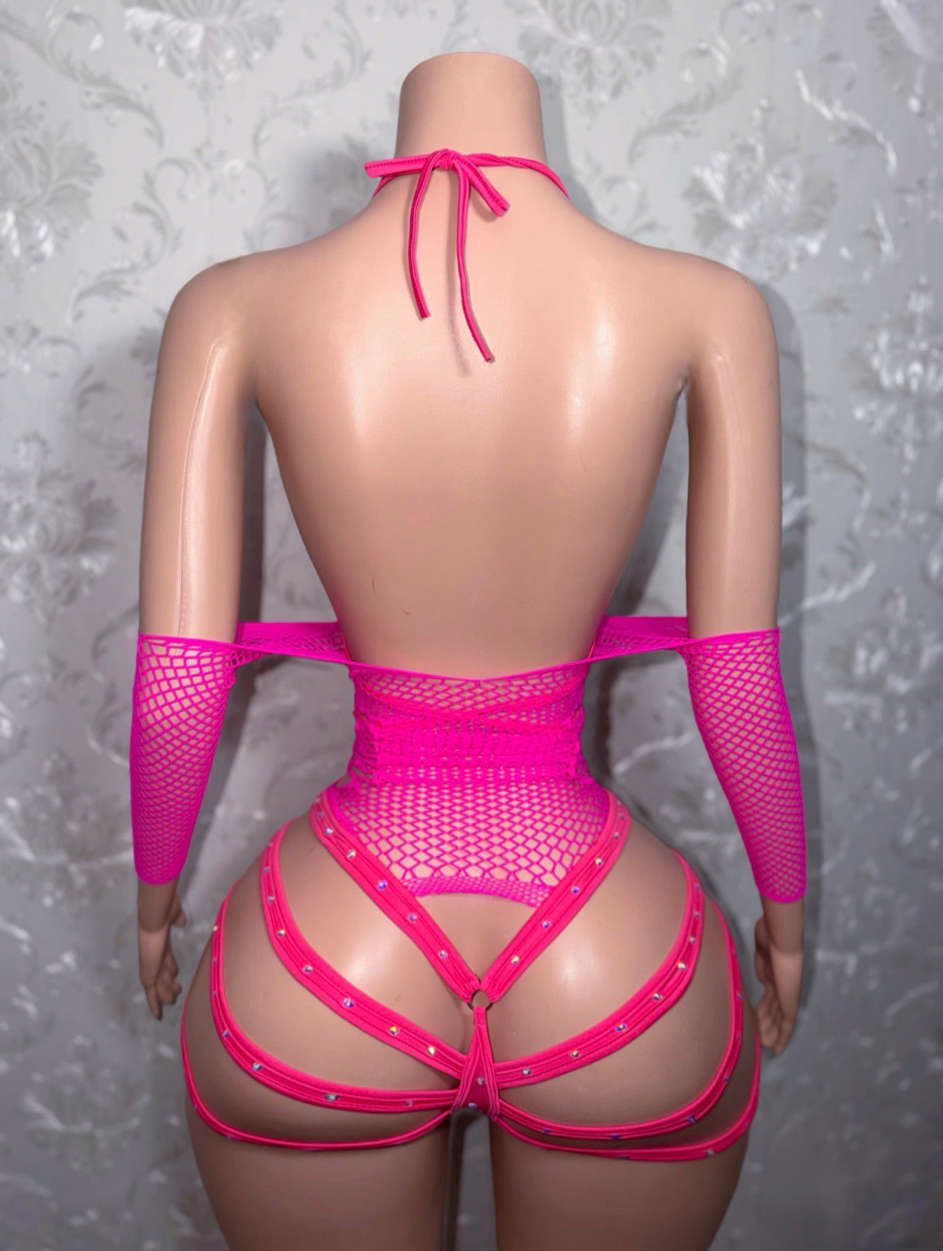 Georgia Peach 2.0 + Teyana Fishnet Dress 3 Piece Set Fits S-M