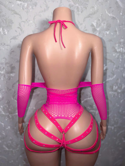 Georgia Peach 2.0 + Teyana Fishnet Dress 3 Piece Set Fits S-M