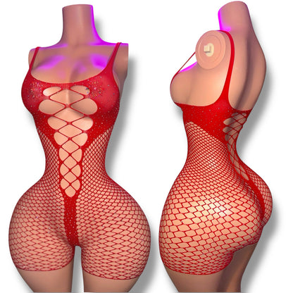 Divine Small Stones Fishnet Romper Fits XS-L