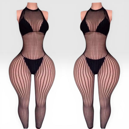 Serena Halter Fishnet Bodystocking Fits XS-L