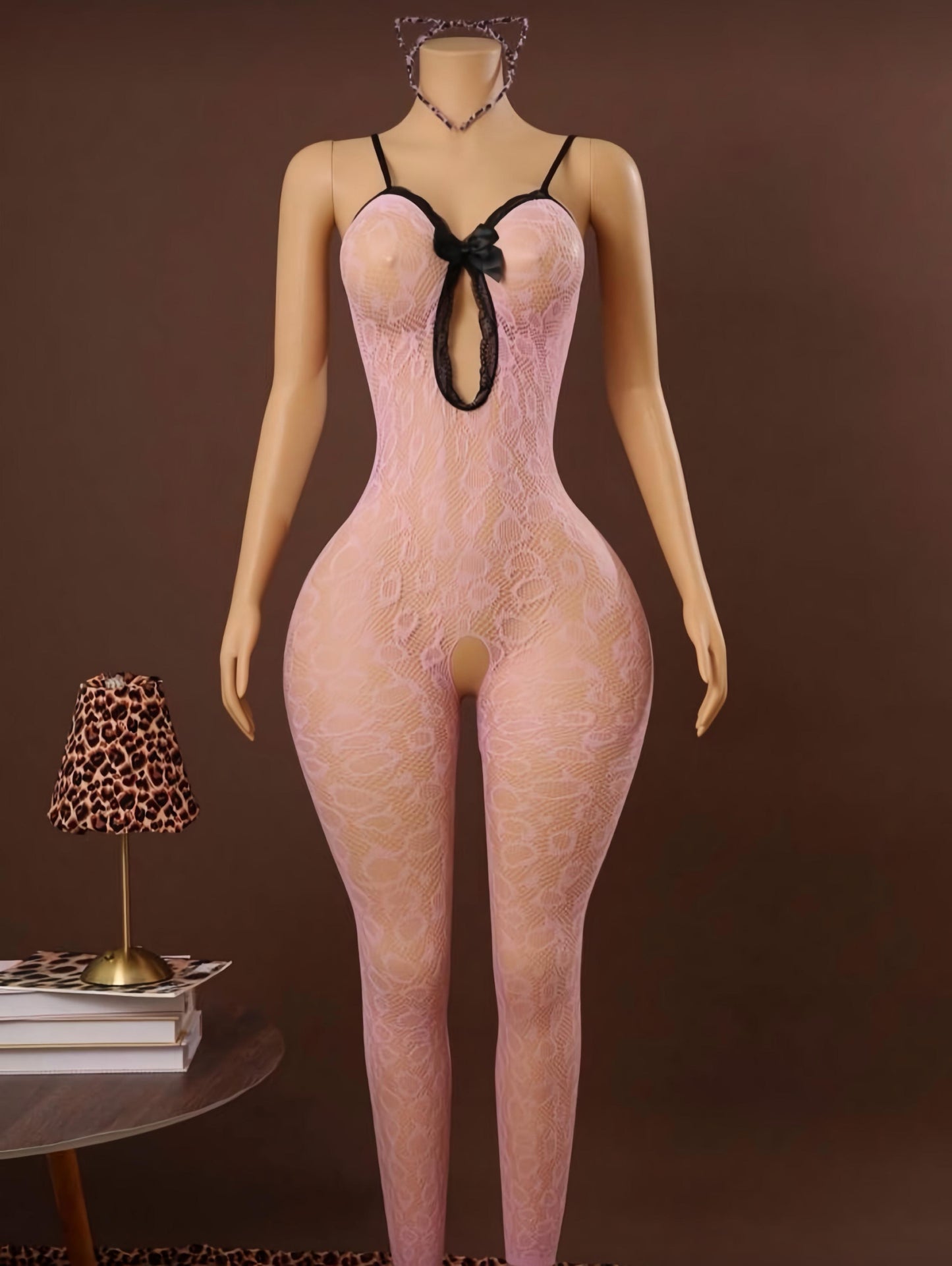 Kitty Purr Crotchless Bodystocking Fits XS-M Includes Free Headband