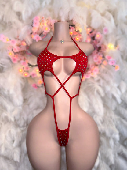 Don Who Leo Rhinestone Star Criss Cross One Piece Fits XS-M