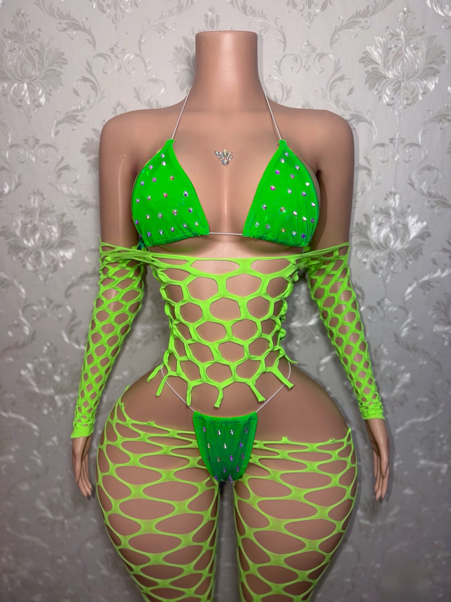 Icelyn 4 Piece Full Top Fishnet Set Fits XS-L