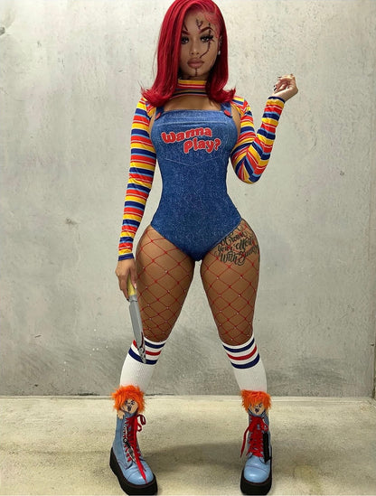 Evil Doll 2 Piece Includes One Piece and Long Sleeve Crop Top
