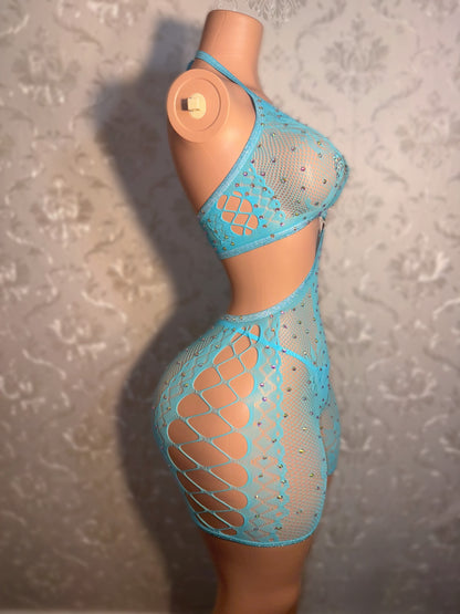 Ice Spice  — Hot Pink Lace Fishnet Romper with Thong