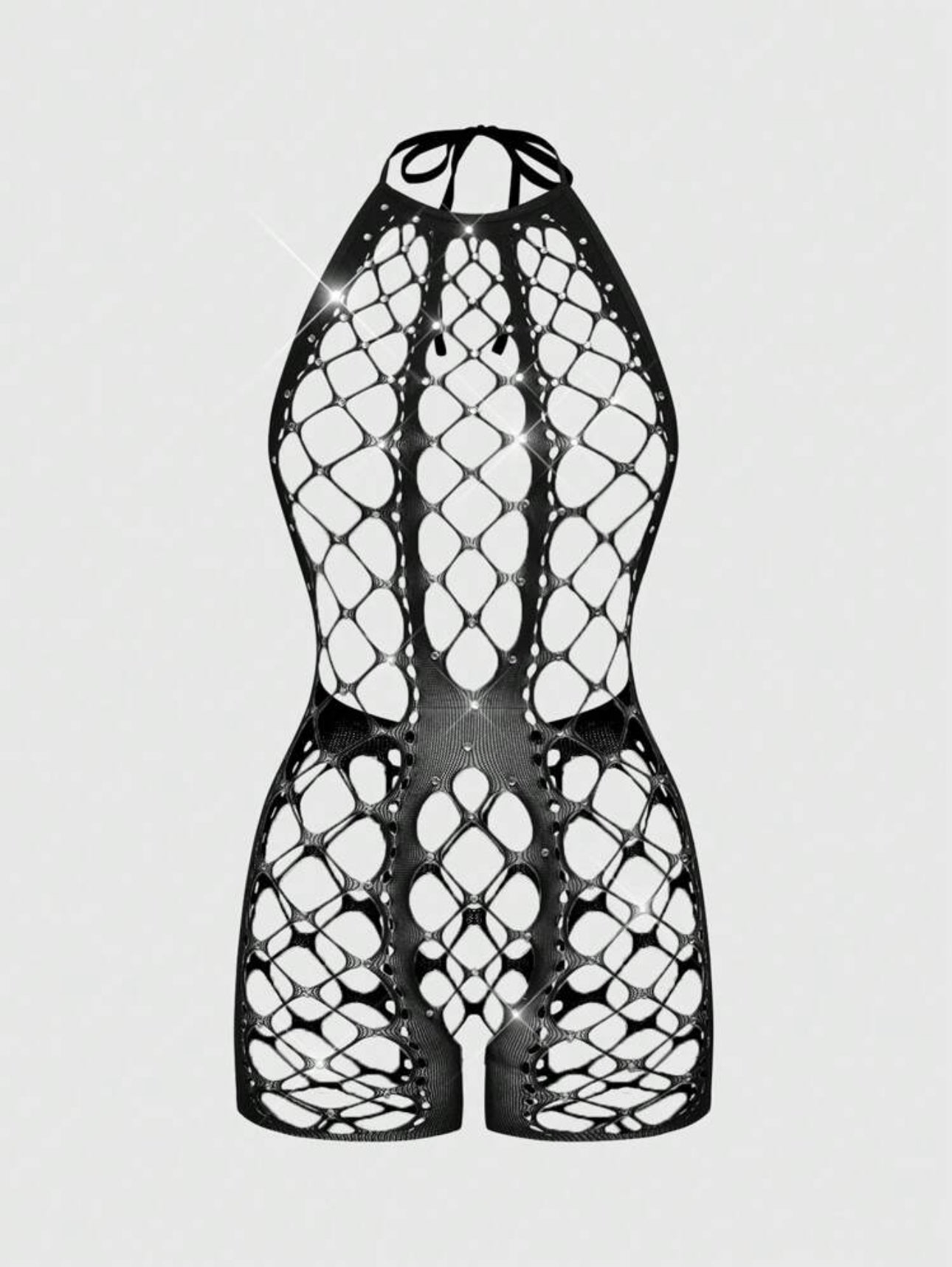 Giana Rhinestone Fishnet Romper Fits XS-L