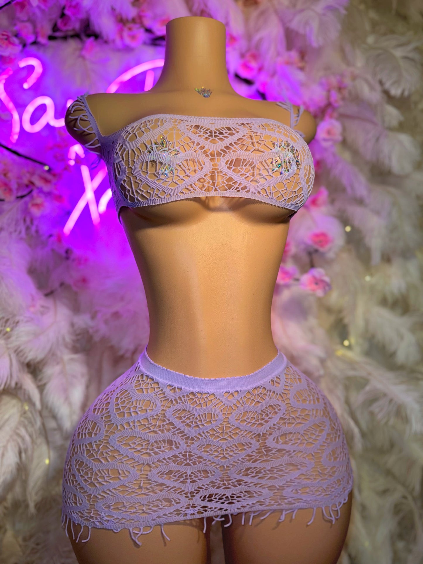 Be Mine — Fringe Fishnet Skirt Set Fits Petite XXS-M