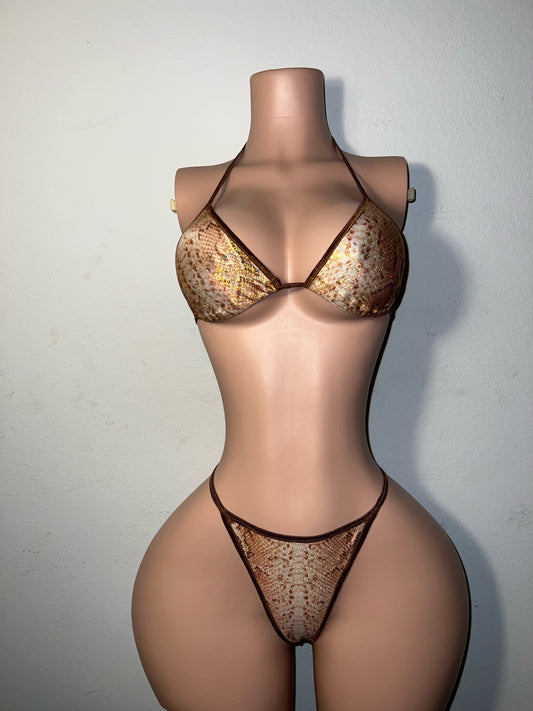 Better in Brown — Champagne Gold Snakeskin Bikini with Stones