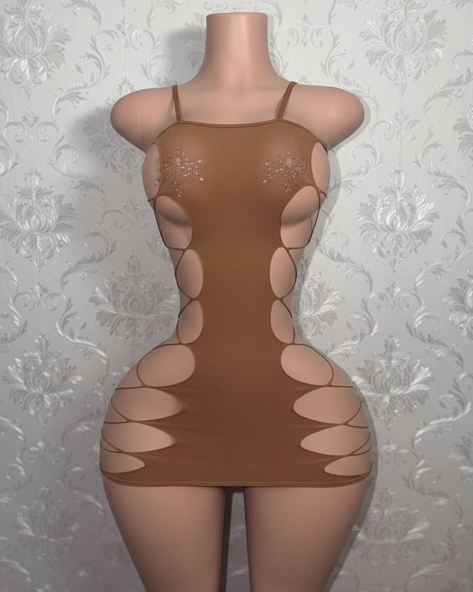 Isis Hollow Sides Fishnet Romper Fits XS-M, Dress Fits XS-L