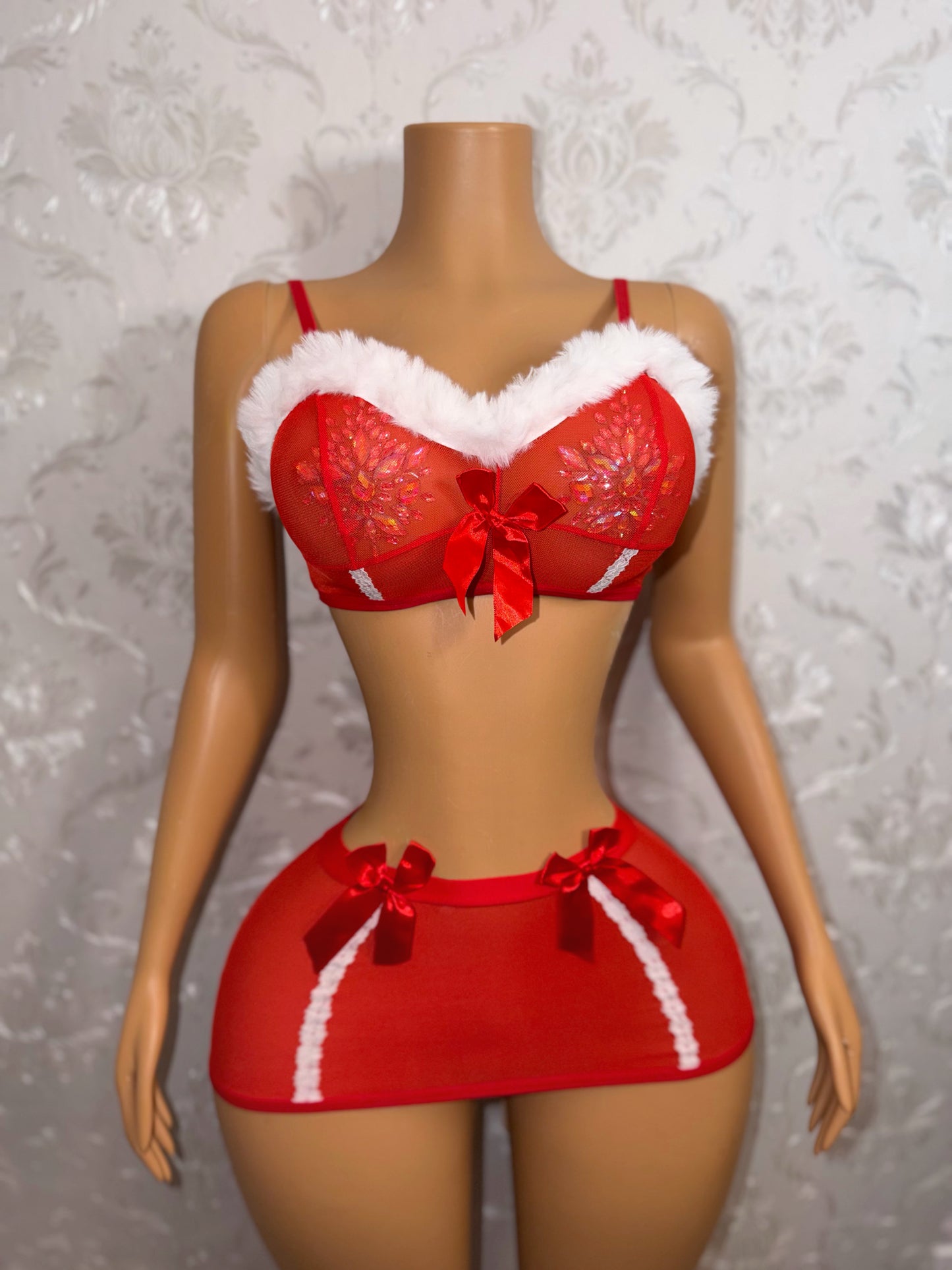 Put A Bow On It Fur Trim Skirt Set