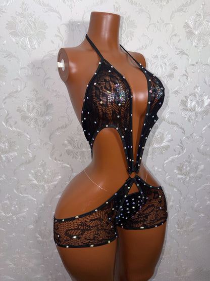 High Maintenance Rhinestone Bumpster Romper Set Fits S-M