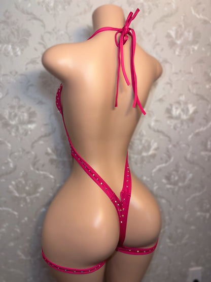 Brooklyn Rhinestone Cutout Chaps Romper Fits S-L