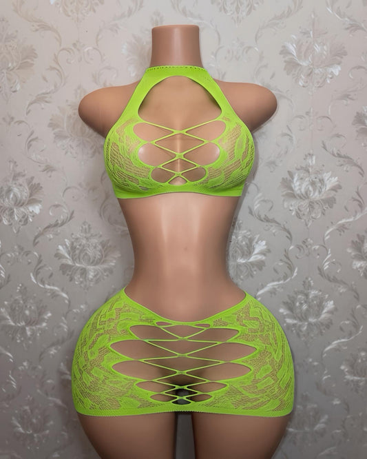 Syn 2 Piece Fishnet Skirt Set Fits XS-L