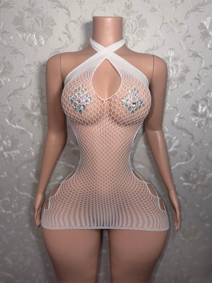 Teyana Fishnet Dress Optional Thong Fits XS-L