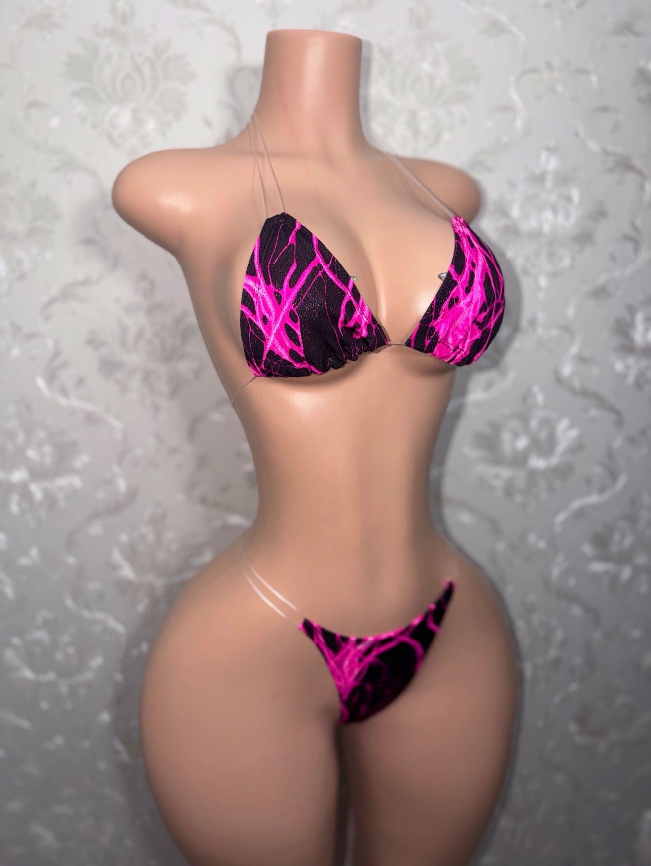 Stormi Electric Hot Pink Bikini Optional Fishnet Garter Legging